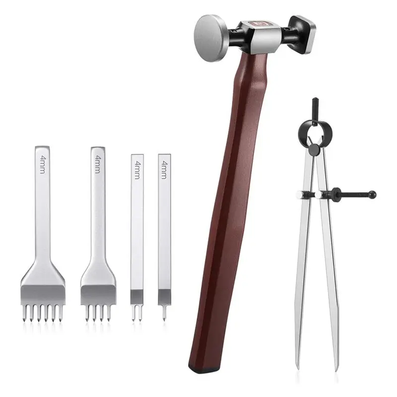 AT05-Leather Mallet Hammer Set Carbon Steel Double Head Hammer Math Compass Drafting For Craft Stamping And Sewing Tool