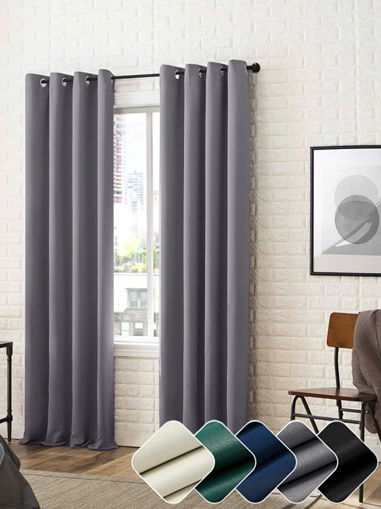 1Pc Solid Color Blackout Curtain,Room Darkening And Light Reducing Curtain, For Study Bedroom Kitchen Living Room Decor