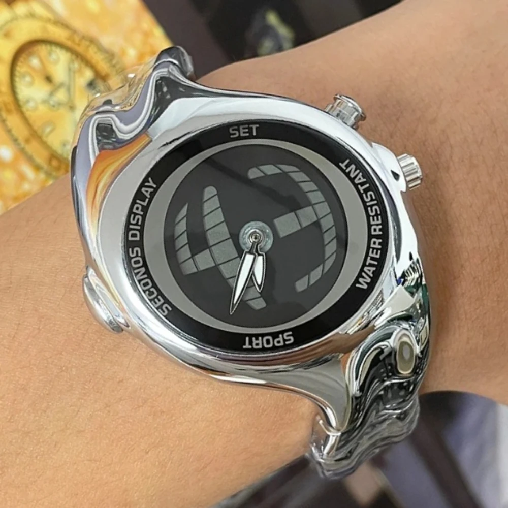 

Светящиеся Y2K уникальные кварцевые часы с цифровым циферблатом, мужские креативные дизайнерские часы в форме витого корпуса, мужские стальные часы, мужские часы AAA