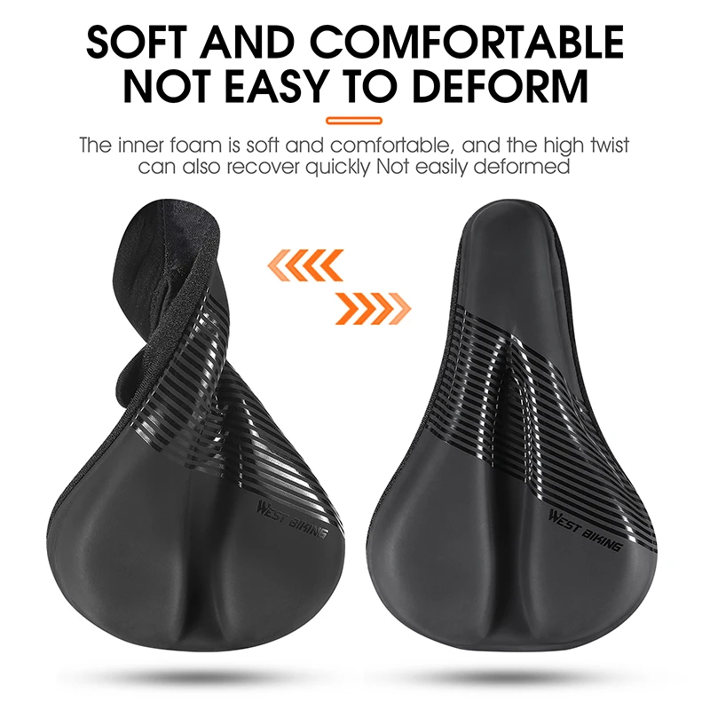 WEST BIKING Waterproof Soft Gel Bicycle Saddle Cover Comfort Memory Foam Non-Slip Wear-Resistant PU Leather 3D Bike Seat Cover