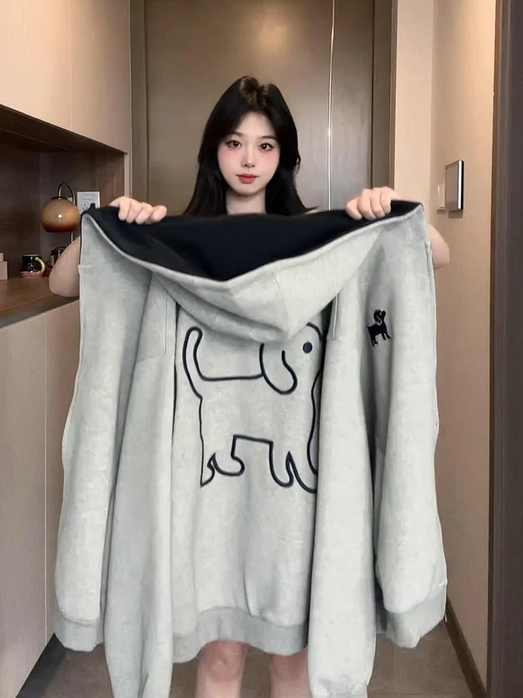 

Ретро-американский женский худи свободного кроя с контрастной вышивкой, весенне-осенний модный брендовый кардиган-жакет