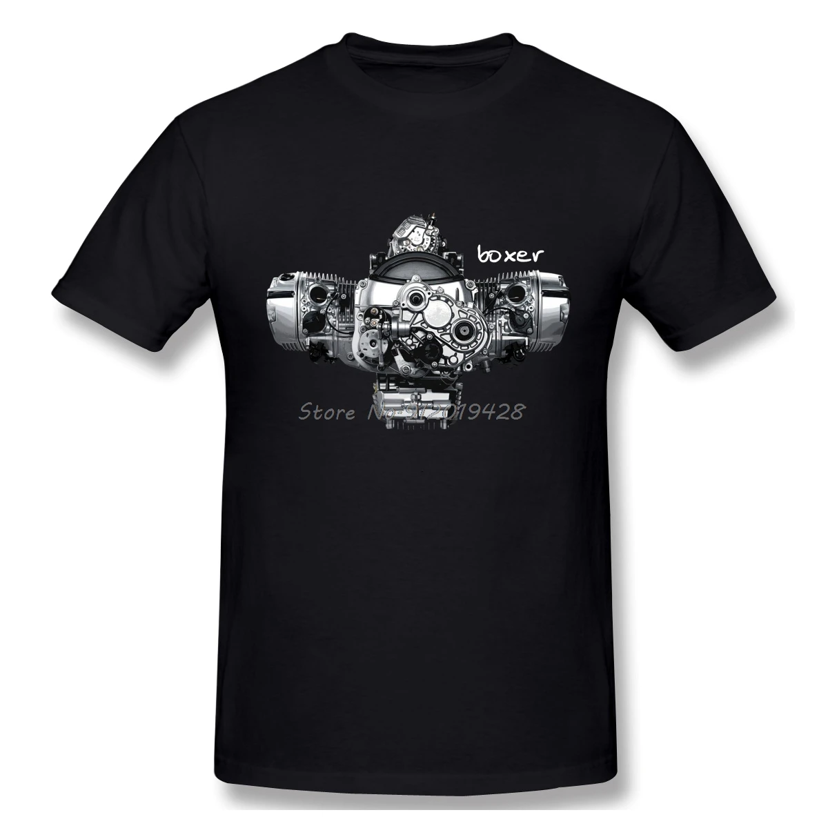 Realistic Horizontal Opposed Engine Mechanical Sketch Front Graphic T-shirt Grunge Cotton Short Sleeve Unisex Casual Daily Tee