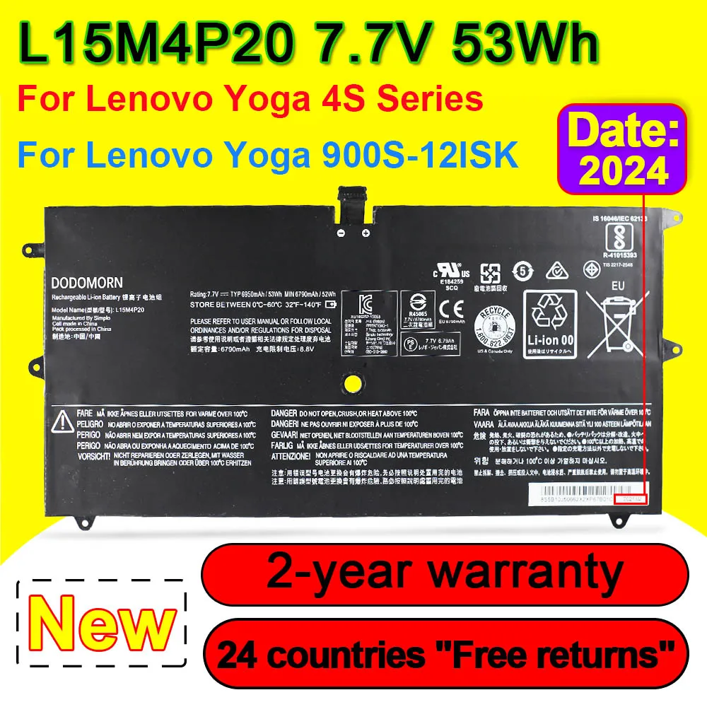 

7.7V 53Wh L15M4P20 L15L4P20 Battery For Lenovo Yoga 4S 900S-12ISK 80ML Series Laptop Batteries 6950mAh With Tracking Number