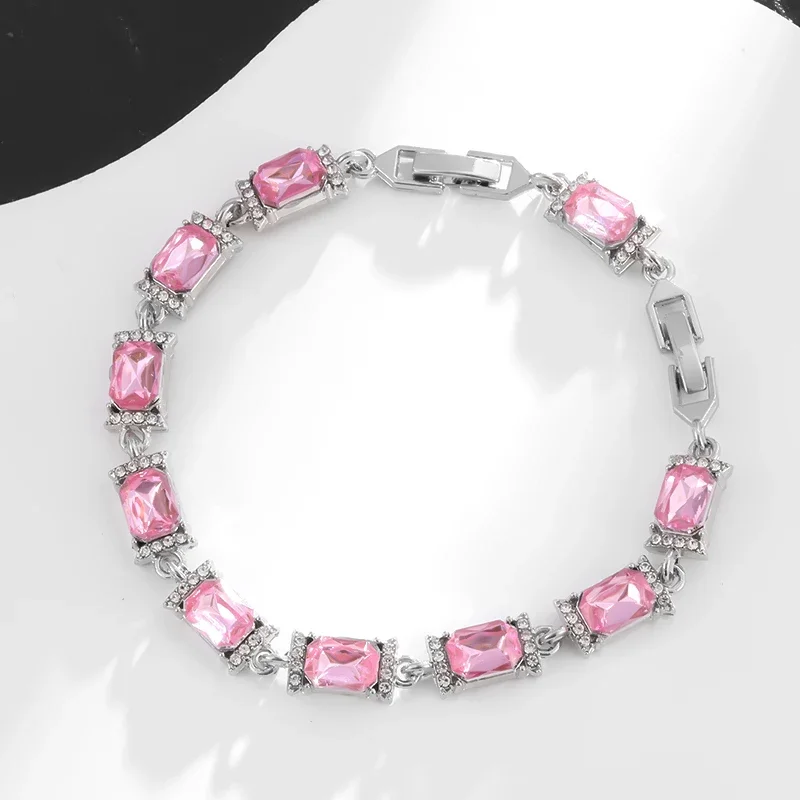 Exquisite Shiny Geometric Square Zirconia Tennis Bracelet for Elegant Ladies Evening Jewelry Girls Gifts