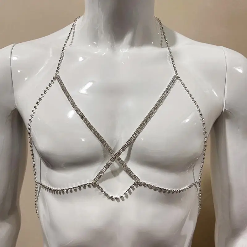 U4LE سلسلة الجسم النسائية أحجار الراين سلسلة الصدر لملابس الحفلات الليلية مجوهرات الجسم #3
