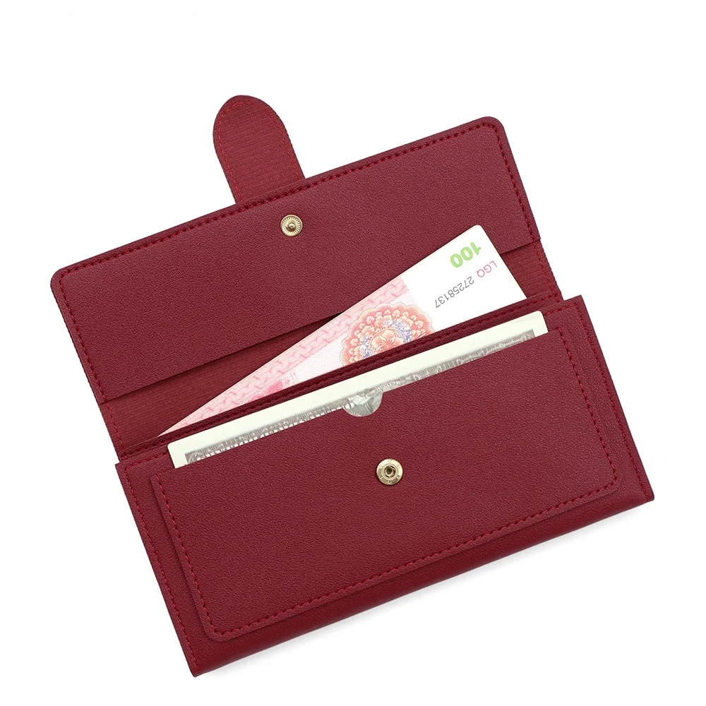 Fashion Women Long Wallet PU Leather Tri-Fold Clutch Buckle Money Bag Multi-card Slot Card Holder Ladies Zipper Coin Purses