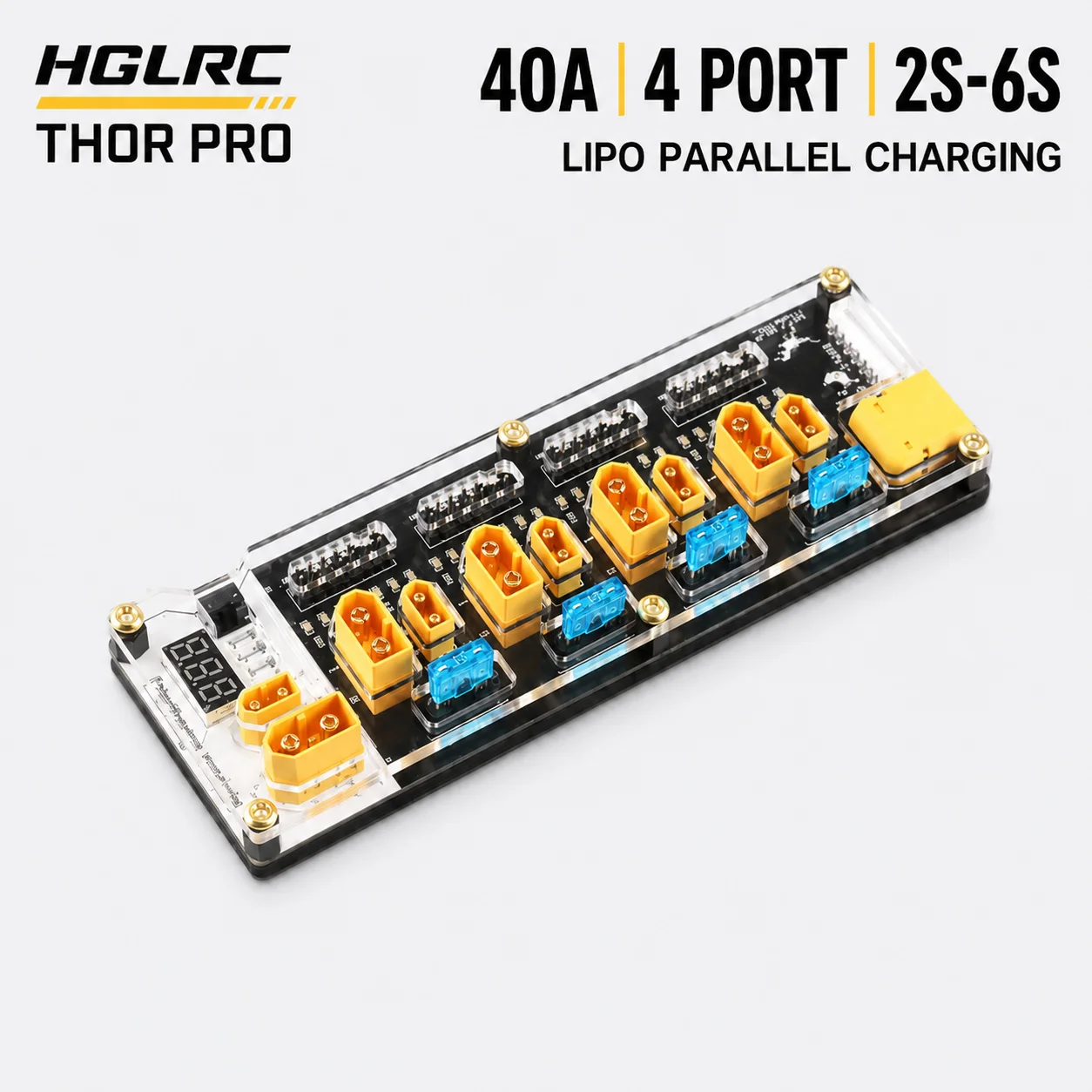 HGLRC Thor Pro, 40A LiPo Parallel Balance Charging Board 4 Port XT30 XT60 for 2S-6S Batteries with Fuse for iMAX B6 ISDT Q6 Nano