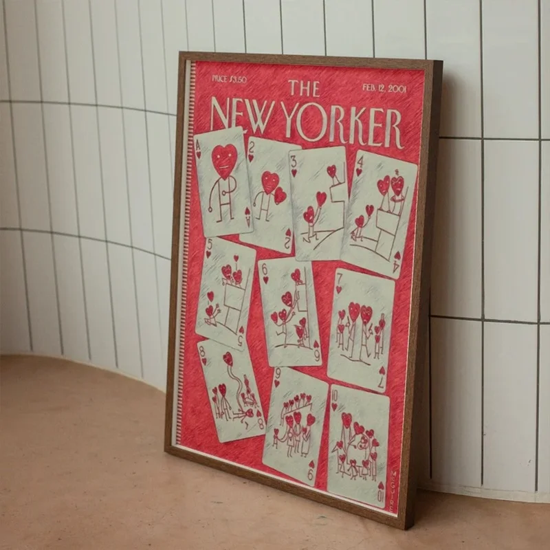 New Yorker Red Cardboard Art Poster Valentine's Day Inspired Playing Cards Canvas Painting Premium Modern Gallery Wall Art