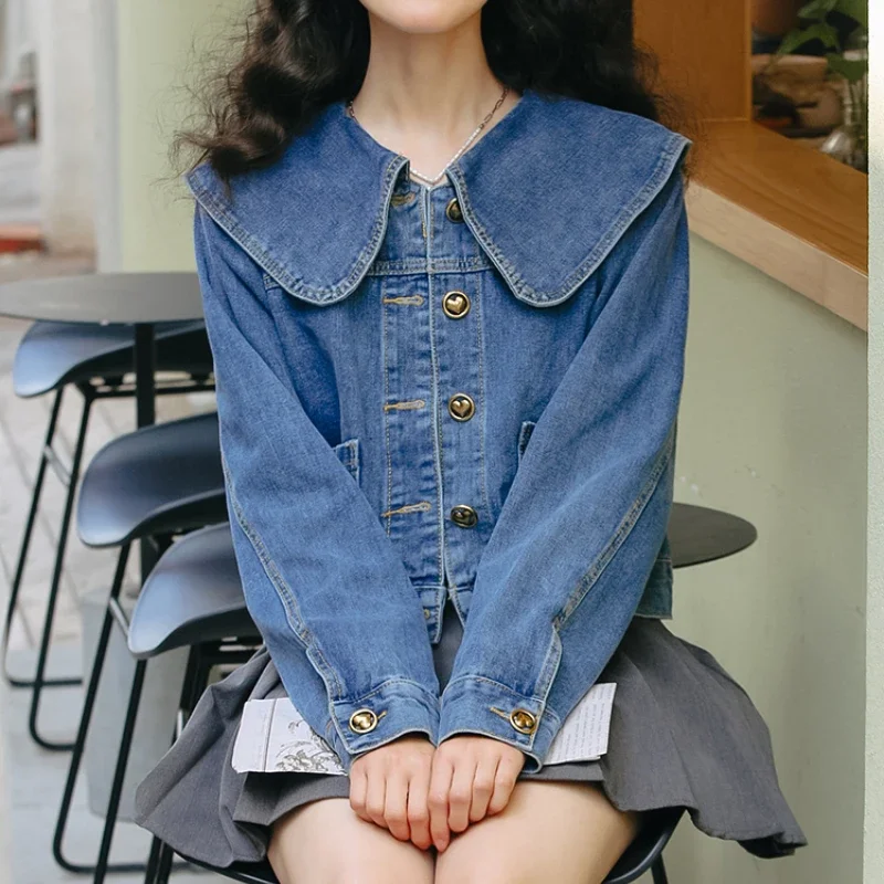 Chaqueta vaquera de manga larga para mujer, abrigo holgado informal con cuello de muñeca y bolsillo, con botones coreanos, a la moda, primavera y otoño, 2023