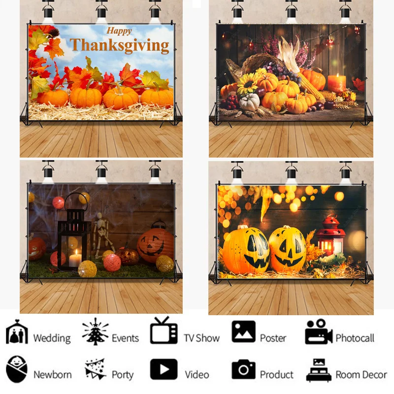 NITREE Halloween Background Autumn Pumpkin Farm Haystack Fallen Leaves Baby Photography Studio Prop Background  NG-04