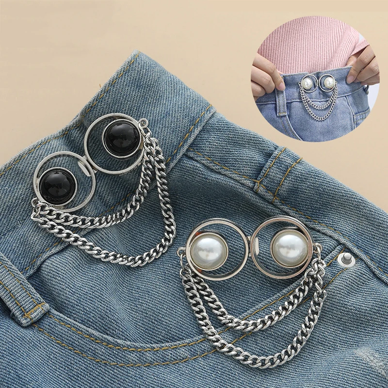 Pearl Tassel Waist Buckle Tighten Waist Buckle No Sewing Detachable Jeans Clips For Women Girls Clothing Accessories