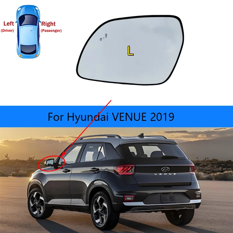 Auto Left and Right Side Rearview Mirror Glasses Car Have Blind Spots and Heating Suitable for Hyundai VENUE 2019-