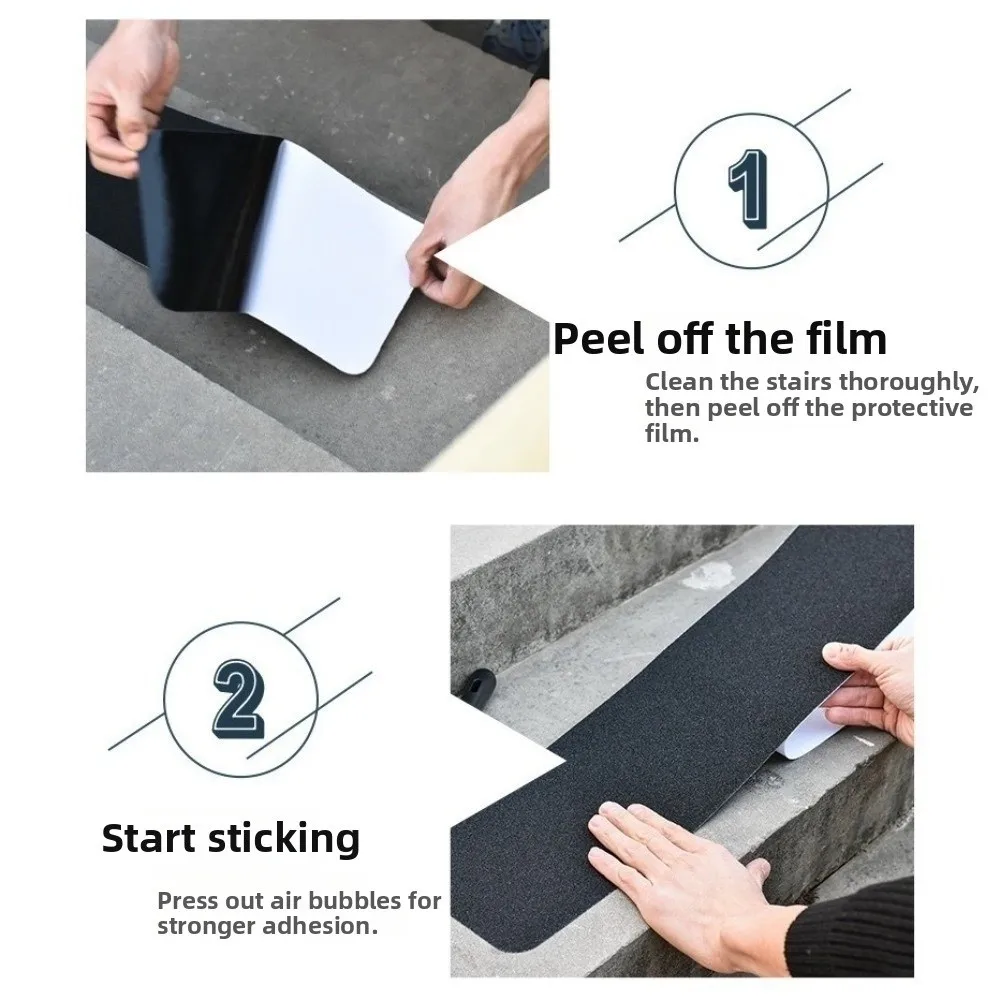 6Pcs Black Frosted Self‑Adhesive Stair Tread Mat Self-Stick Waterproof Anti-Slip Stair Treads Tear‑Resistant Wear-Resistant