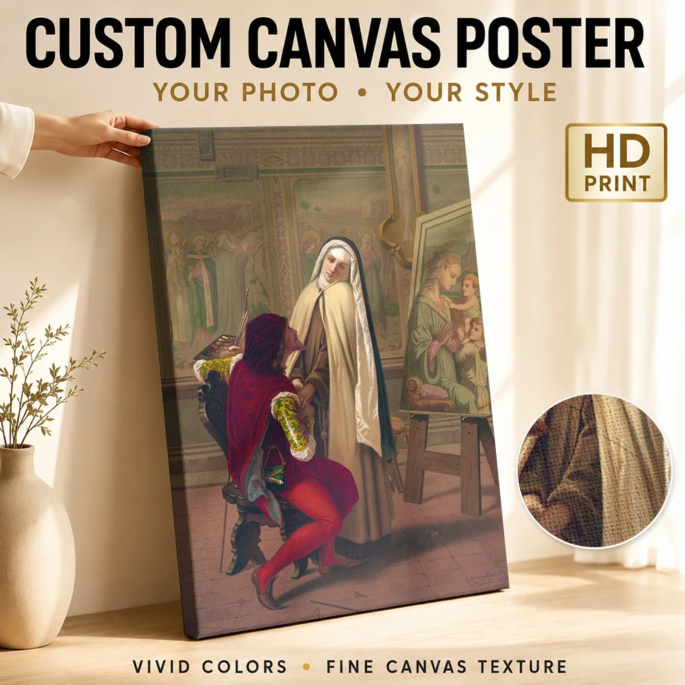 Saint Catherine of Siena and the Artist Framed Canvas Poster Customized Modern Aesthetic Wall Paintings Decoration for Bedroom