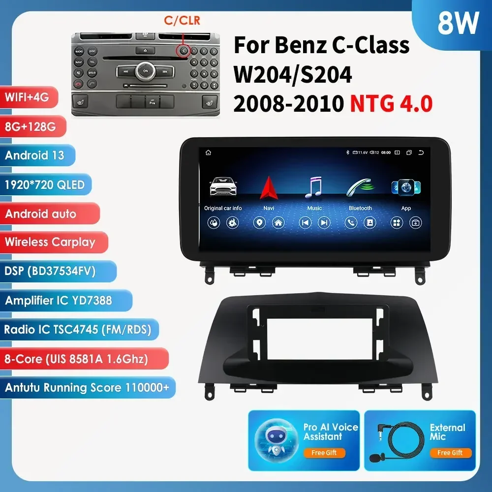 Android Auto Multimedia Speler voor Benz C-Klasse W204 S204 2008-2010 NTG 4.0 Radio Navigatie Stereo Carplay Autoradio GPS 8+128G