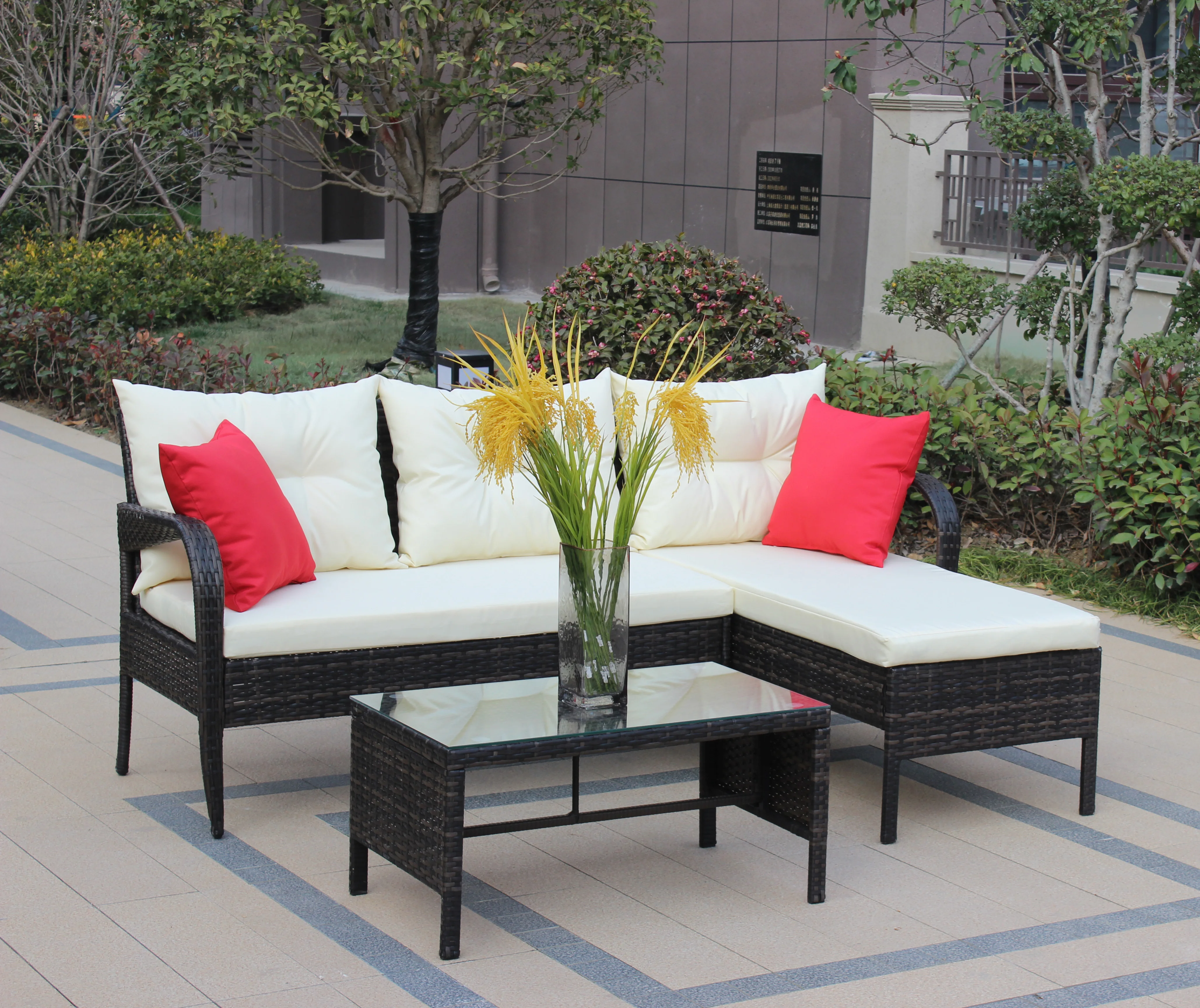 Outdoor Patio Furniture Set 3 piece Conversation set wicker Ratten Sectional Sofa With Seat Cushions