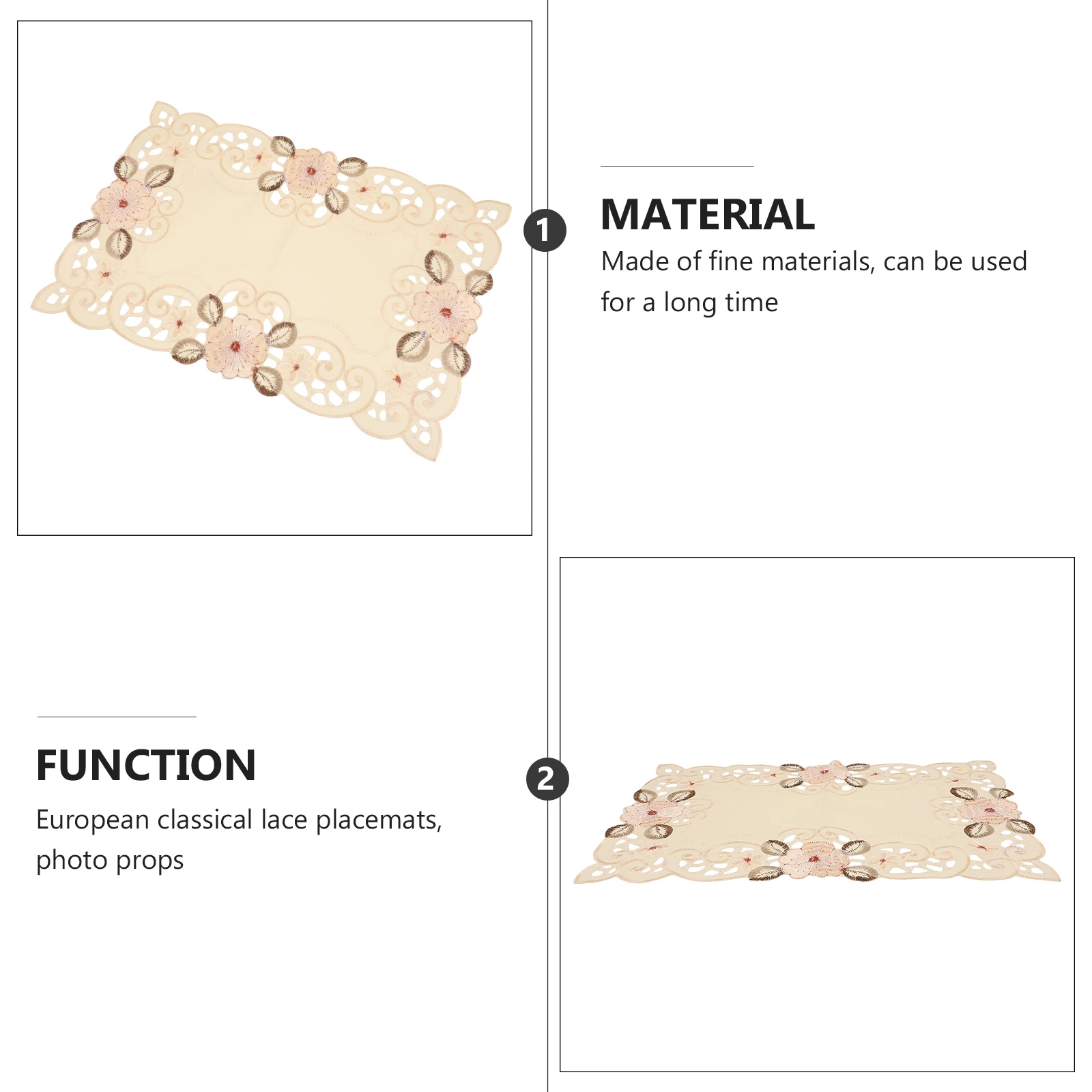 

Embroidered Placemat Decorative Creative for Wedding Vintage Table Mats Party Polyester Home