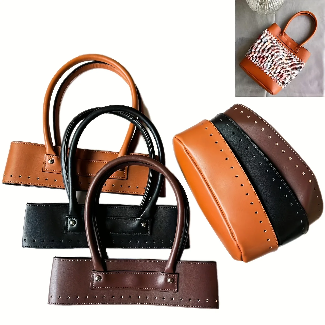 

2pcs Bag Cover Tote Woven Mon Bag Body with Needle Hole Bag Set Accessories,Hand-Woven DIY Material ,Handbag Handle,bag making