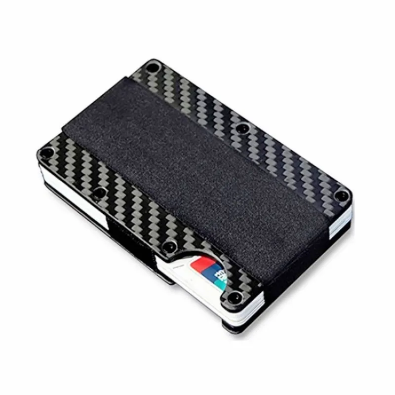 New Mens Card Bag Pocket Simple Ultra Thin RFID Protected Wallet Card Sleeve Aluminum Alloy Diamond Side Push Card Box