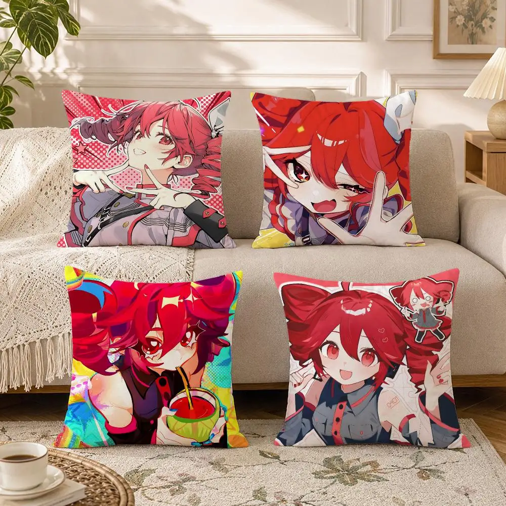 Virtual singer Kasane Teto Cushion Cover Soft Square Throw Pillow Covers Set for Sofa Bedroom Car Home Decoration