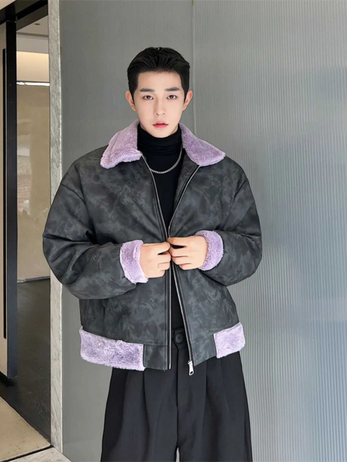 

Осень-зима, новинка, мужская кожаная куртка свободного кроя, модное байкерское пальто с воротником-стойкой, молодежное пальто Vitali Sle