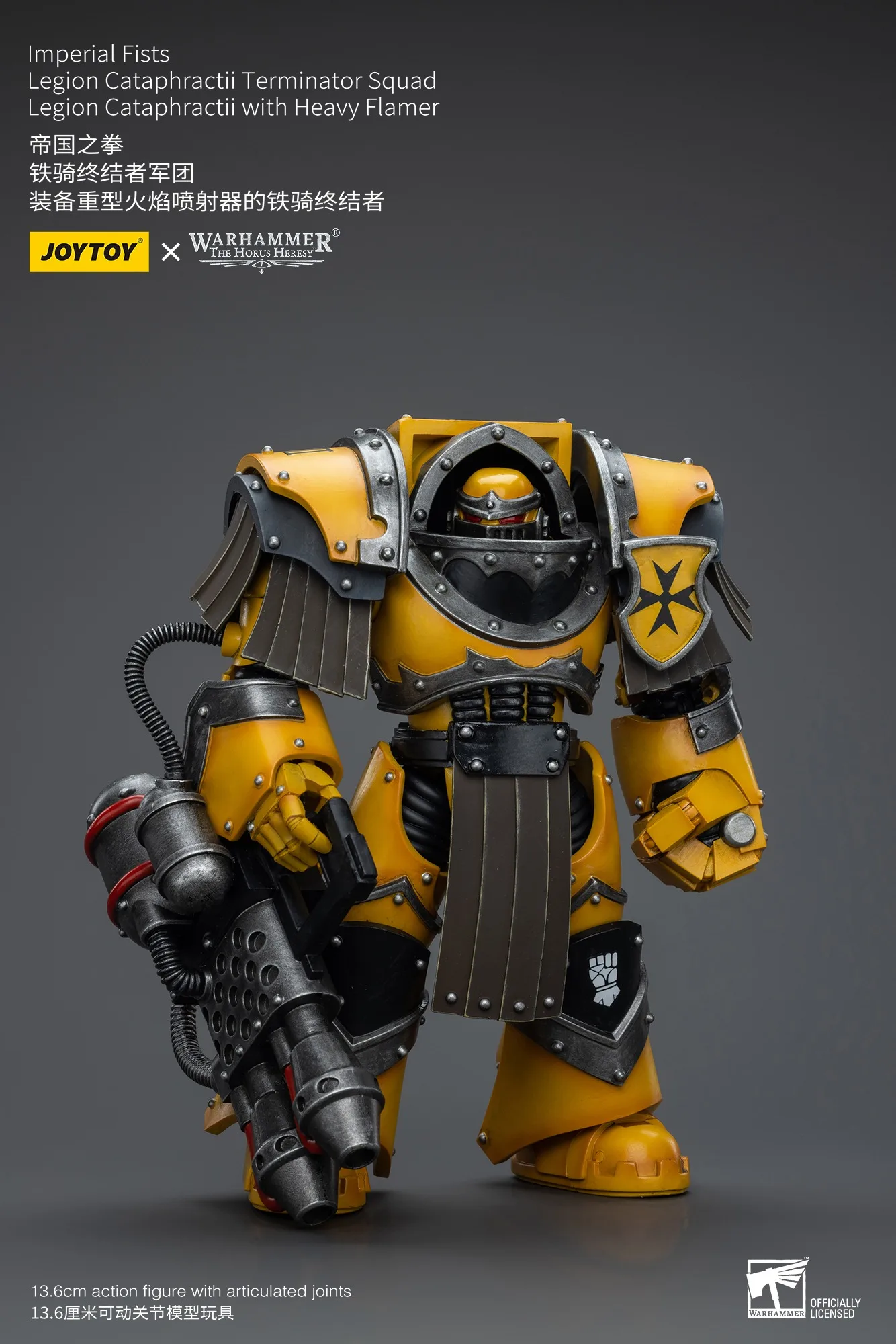 Joytoy warhammer 1/18 figuras de ação punhos imperiais legião cataphractii sargento com estatueta de flameira pesada modelo brinquedo menino presentes