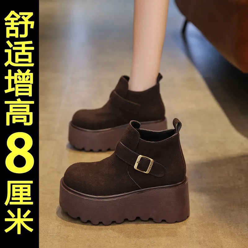 Short boots women's 2026 spring and autumn style sponge sole versatile retro plus velvet women's shoes