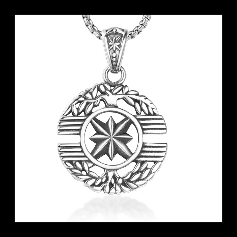 

Мужское ожерелье из титановой стали с рисовым цветком, аксессуары с подвеской в виде компаса и звезды «Древо жизни» SP733