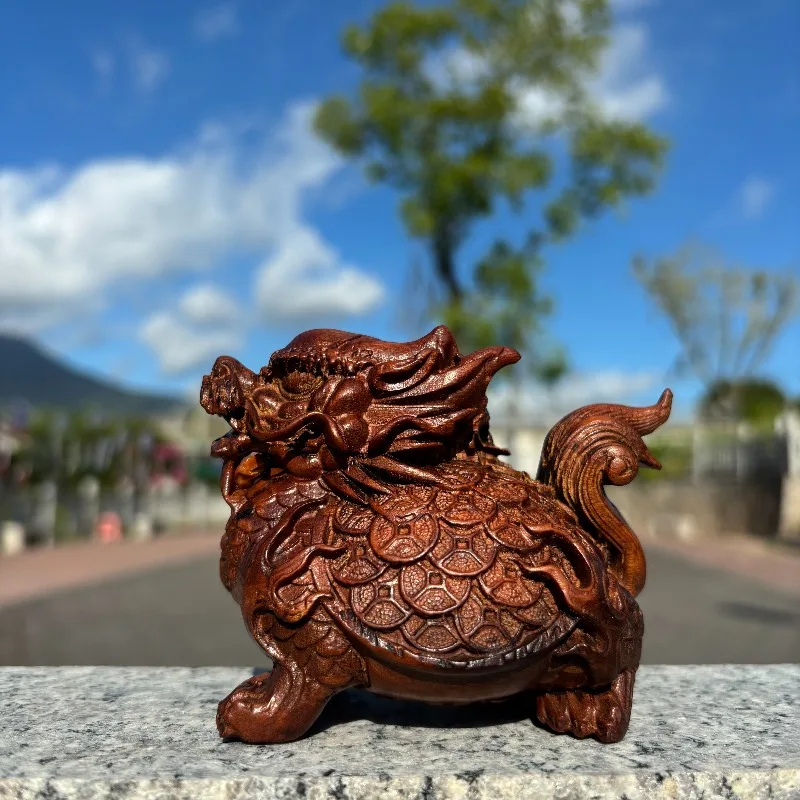 

Статуя черепахи-дракона из мармеладного дерева ручной работы — 3,9-дюймовая фигурка денежной черепахи фэн-шуй для домашнего декора, открытие магазина, хорошая