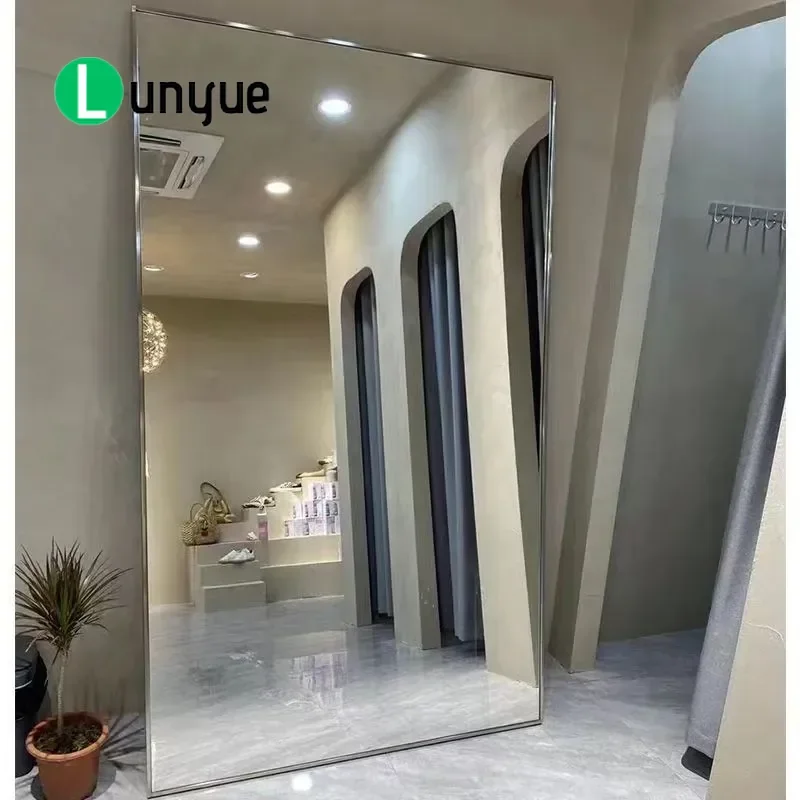 Stainless Steel Floor to Ceiling Full Body Mirror Wall Mounted Thin Fitting Mirror for Clothing Store Home Beauty Decor