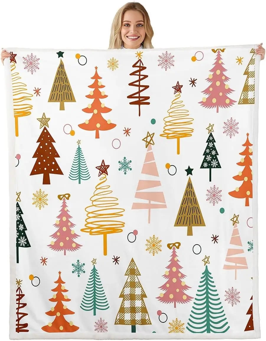 

Красочное рождественское елочное пушистое плюшевое одеяло в стиле бохо, рождественское праздничное флисовое одеяло, зимнее одеяло из шерпа со снежинками для детей, мальчиков и девочек