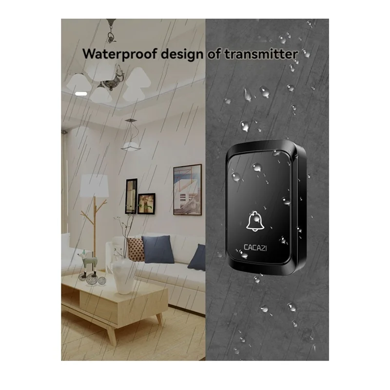 Campainha inteligente sem fio Smart-CACAZI, campainha inteligente de alcance de 300M, campainha de porta de boas-vindas à prova d'água para casa, sem necessidade de saída