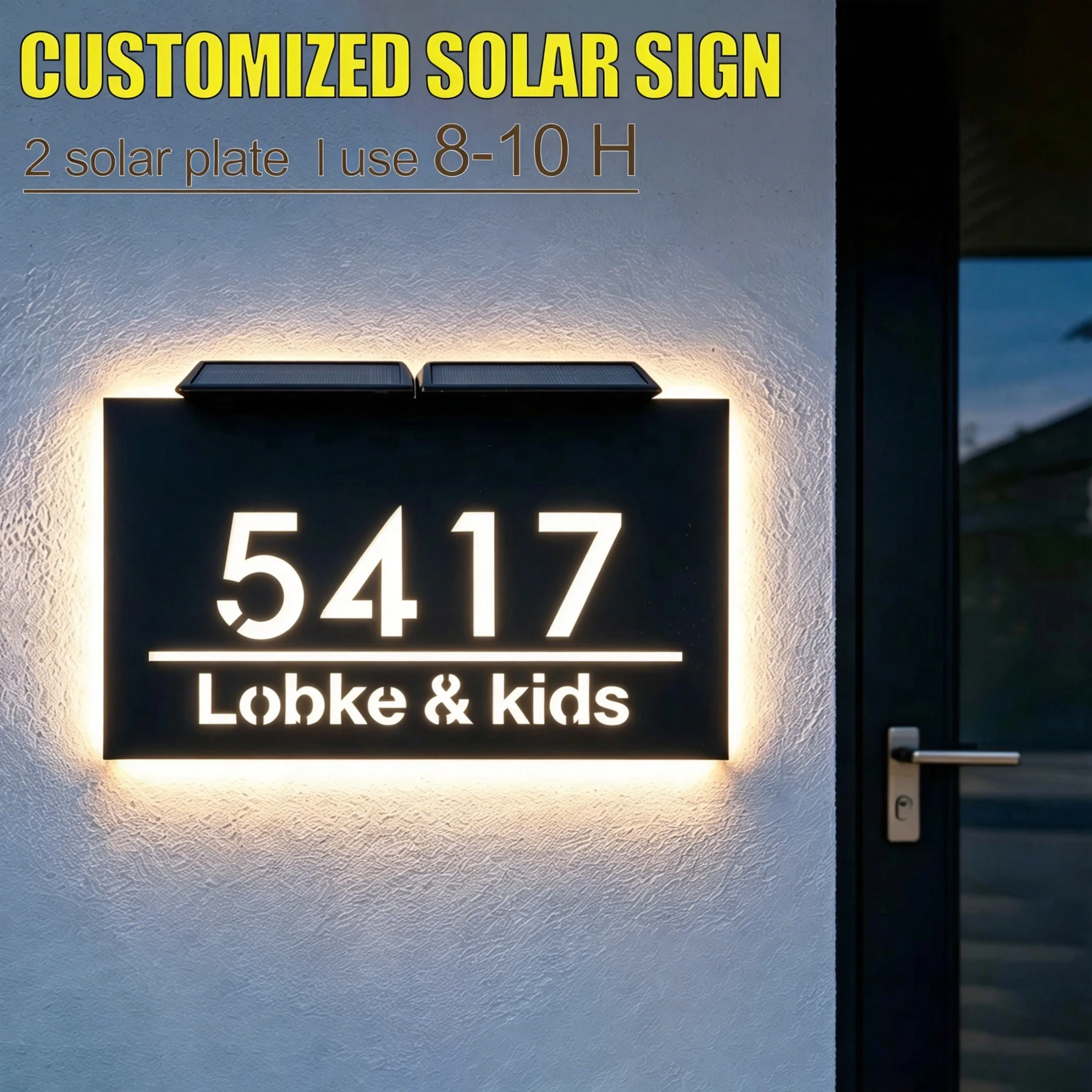

Personalized Door Sign Solar Light Outdoor 3D Acrylic House Name Plate Address Sign Customized Led Solar House Number Outdoor