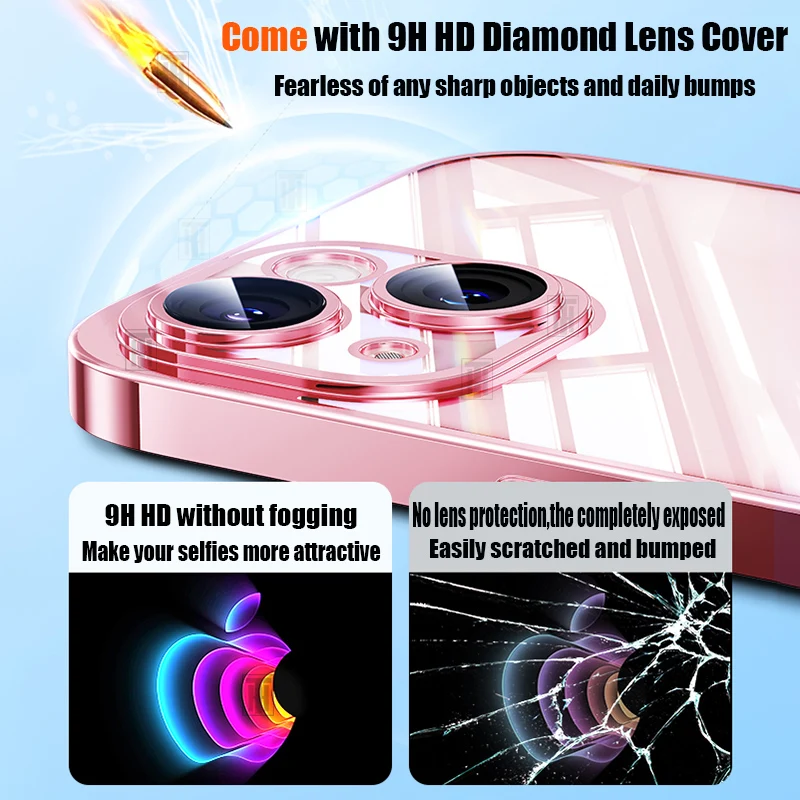 Official Not Yellowing High Clear Plating Case for iPhone 16 15 14 13 12 11 Pro Max Plus Ultrathin Lens Film Protect Soft Cover image 3