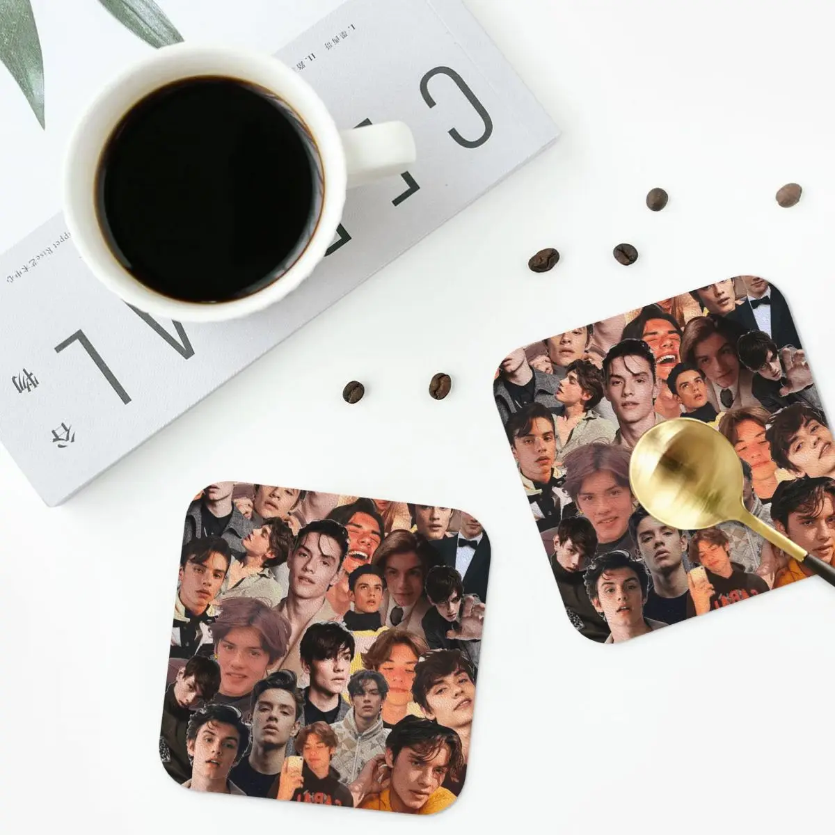 Louis Partridge Photo Collage Coasters PVC Leather Placemats Insulation Coffee Mats for Home Kitchen Dining Pads Set of 6