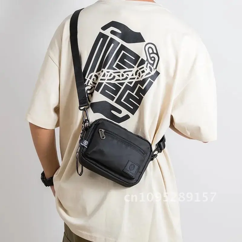 Japanese Solid Color Zipper Waterproof Nylon Men Shoulder Crossbody Style Urban Travel Bag Square Bag Causal Sports