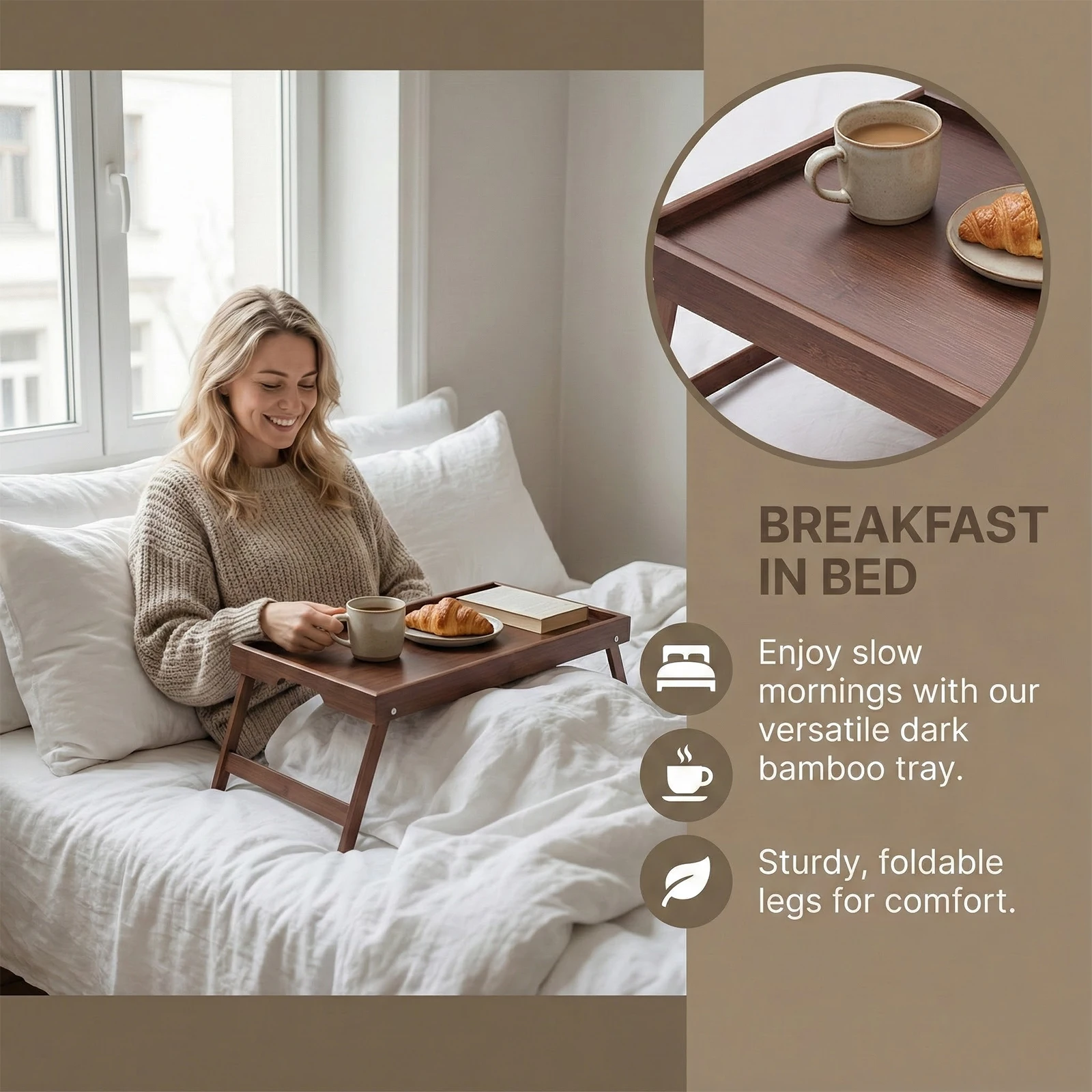 

Бамбуковый прикроватный столик с откидными ножками, подставка для ноутбука, поднос для закусок (темно-коричневый)