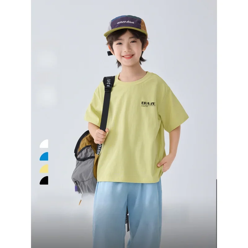 

Summer New2026 Boys' Cotton Short-Sleeve Shirt Thin Loose-Fitting Tops for Older Children