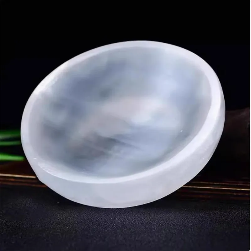 7-8cm Natural Stones Gem Carving Selenite Plate Round Crystal Bowl For Reiki Healing Meditation Decoration