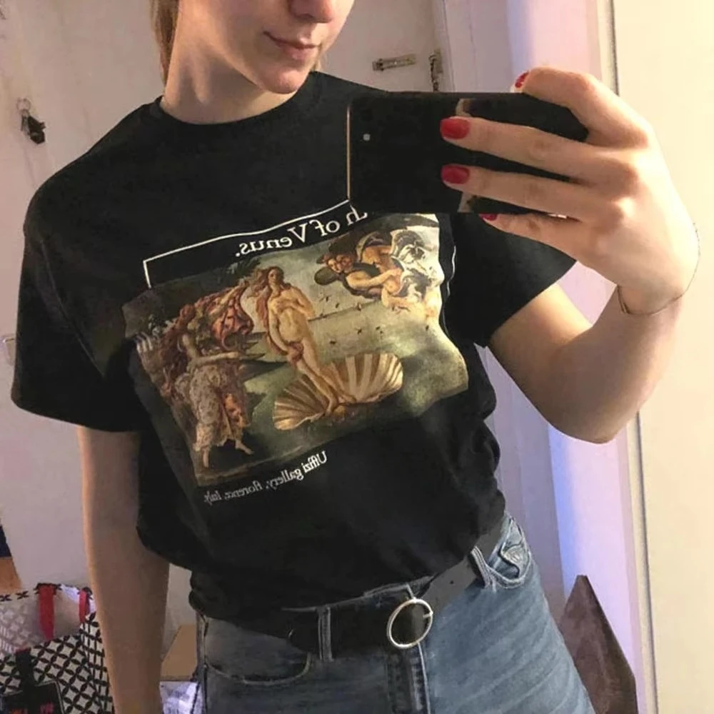 Camiseta estética estilo Retro The Birth of Venus Botticelli para hombres y mujeres, camisetas gráficas de talla grande, camisetas de manga corta con pintura al óleo