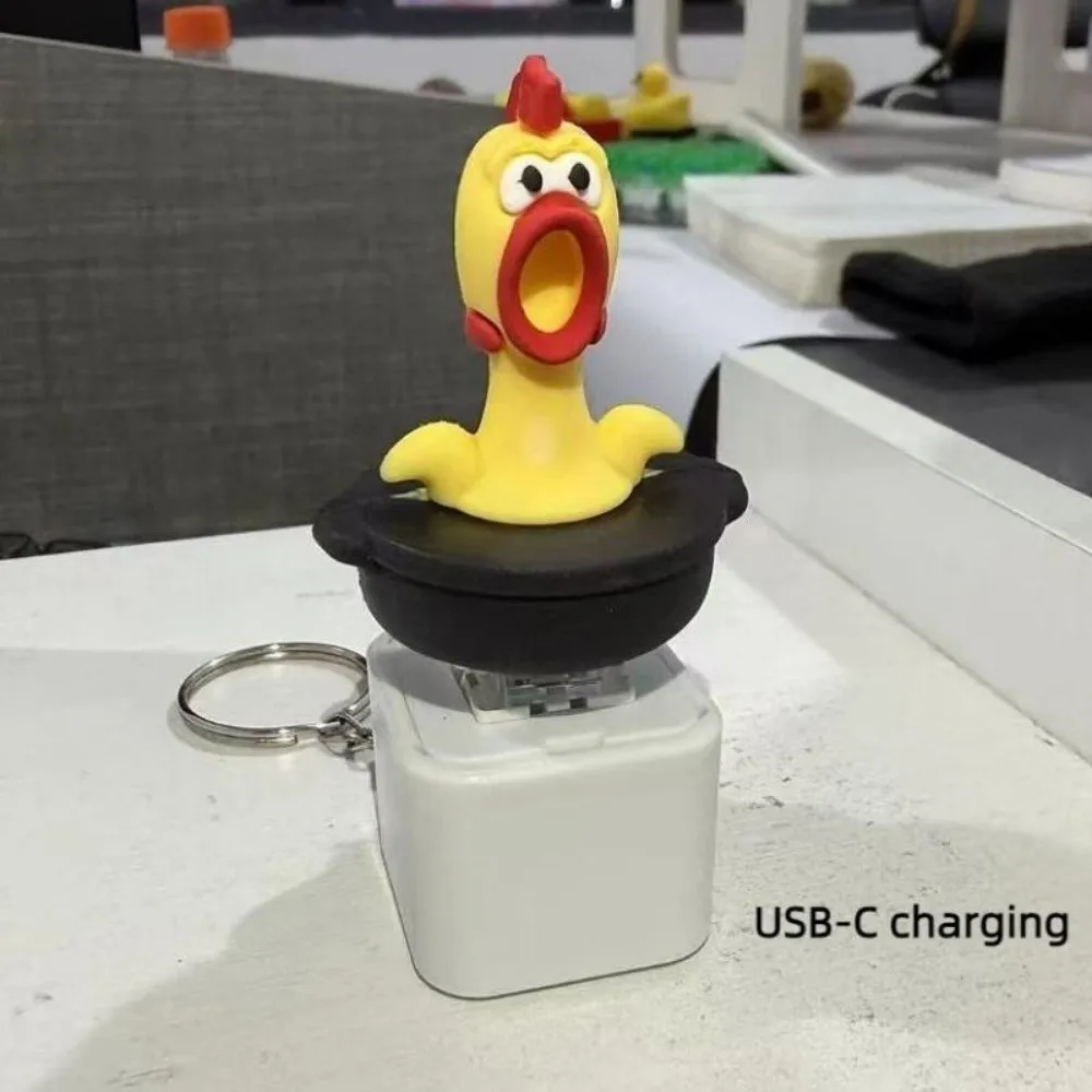 Funny Screaming Chicken Keyboard Fidget Novelty Cartoon Stress Relief Fidget Rechargeable Colorful Lights Bag Pendant Keychain