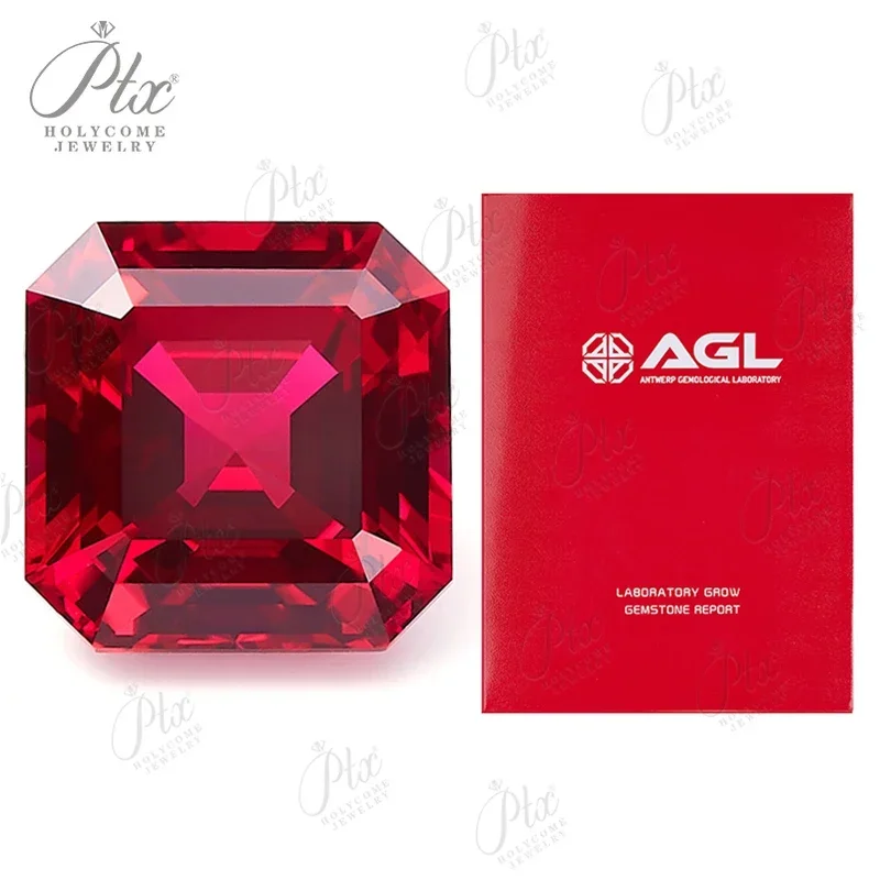 

Wholesale Lab Grown Ruby Pigeon Blood Red Asscher Square Shape Charm Gemstone for Diy Beads Making Materials AGL Certificate