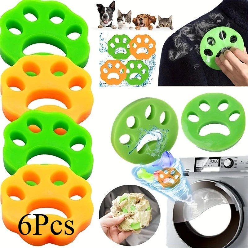 6-piece pet hair collector set — suitable for manual washing machines and dryers, specially designed to remove cat and dog hair.