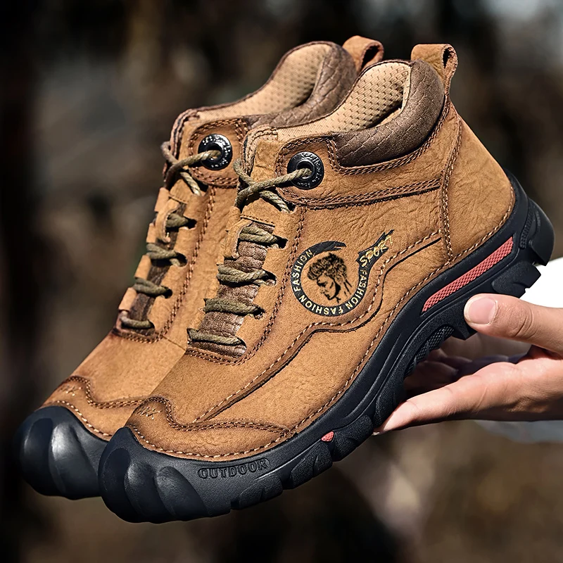 Winter Wear-resistant Mountaineering Boots Plush Warm High Quality Leather Outdoor Waterproof Boots for Work  Walking Snow Boots