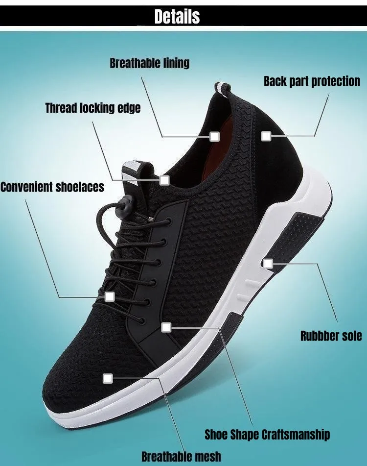 PDEP Invisible Inner Height Increasing Men\'s Sports Casual Board Shoes Zapatillas Lift 6CM,8CM,10CM Mesh Elevator Sneakers