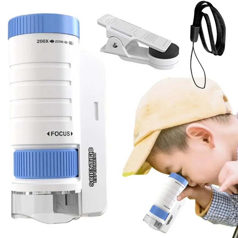 Microscope Kids 60X-120X Portable Handheld Microscope Educational Handheld Microscope STEM & Science Toys With Mobile Phone Clip