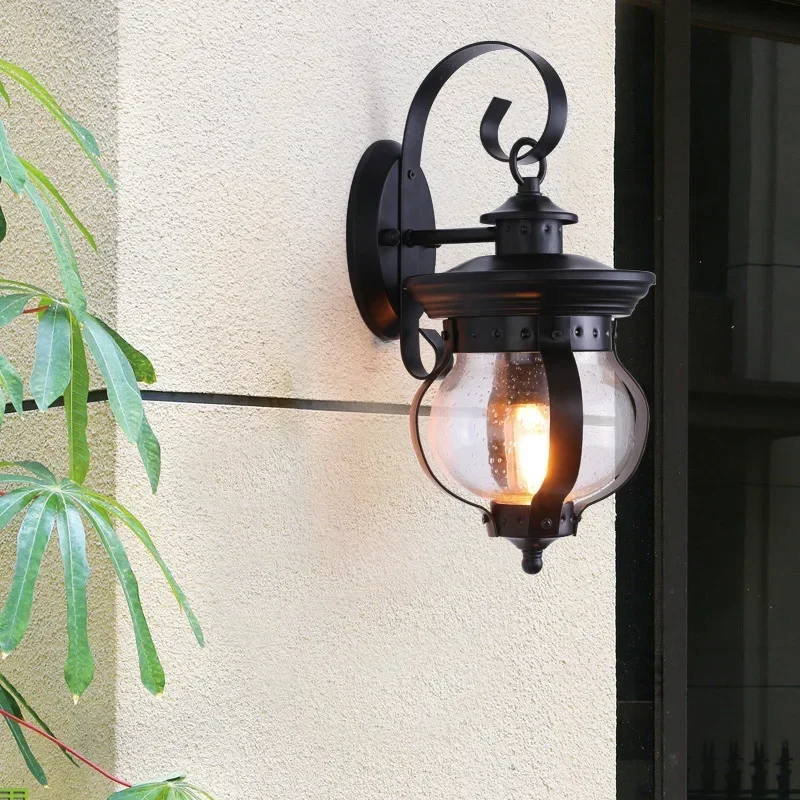American Outdoor Waterproof Single Head Wall Lamp Vintage Brief Outdoor Balcony Glass Lighting Fitting Led