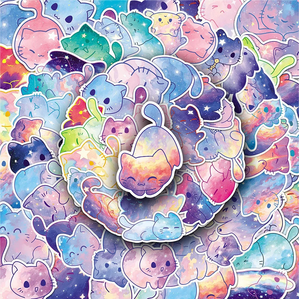 50/100 pçs bonito céu estrelado gato pvc adesivo estético chidlren papelaria decoração scrapbooking material escolar para crianças
