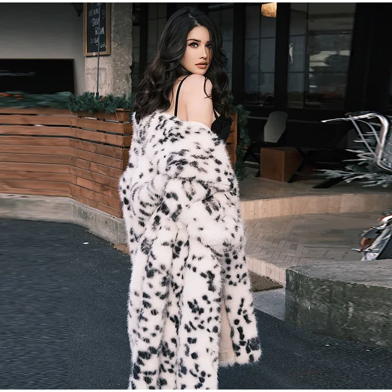 Women's Long Coats Leopard Printed Lapel Full Sleeve Faux Fur Coat Autumn Winter Lady Panelled Loose Warm Jackets New Outerwears