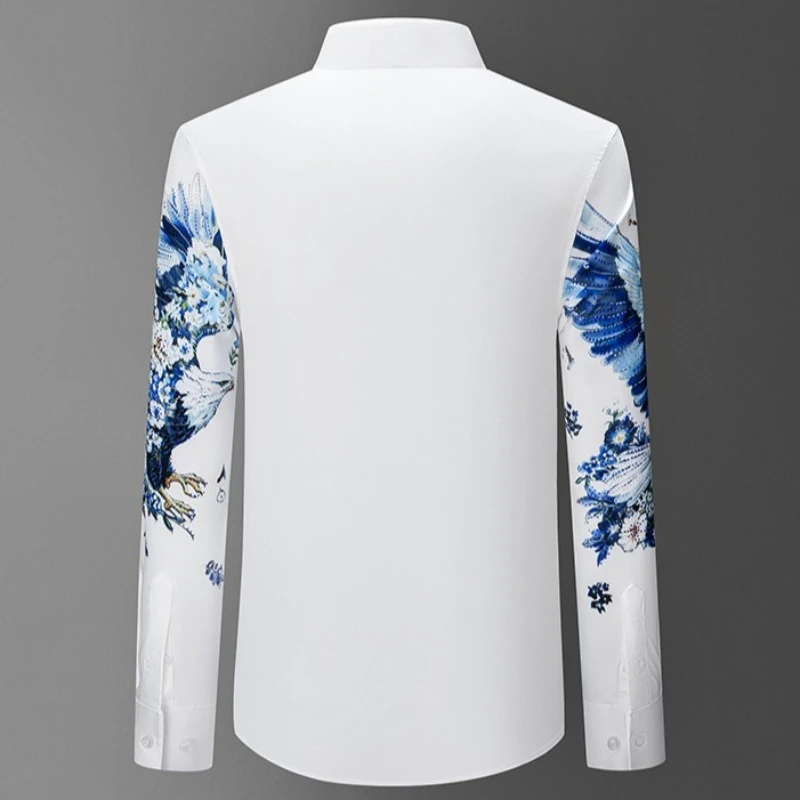 Luxury Rhinestone 3D Printed Men's Shirt Autumn Winter Long Sleeve Casual Shirts Social Banquet Party Stage Performance Costumes